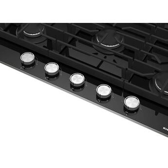 KitchenAid 36 Inch Gas Cooktop with 5 Sealed Burners, 56.2K Total BTUs, 18K BTU Central Burner, Black Glass Cooktop, Continuous Grates, Dishwasher Safe Cast-Iron Grates, Stainless Steel Knobs, LP Convertible Kit Included and ADA Compliant: Black — thumbnail 4