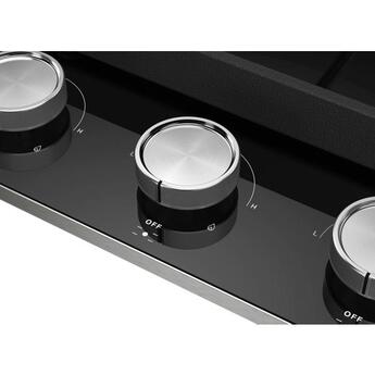 KitchenAid 36 Inch Gas Cooktop with 5 Sealed Burners, 56.2K Total BTUs, 18K BTU Central Burner, Black Glass Cooktop, Continuous Grates, Dishwasher Safe Cast-Iron Grates, Stainless Steel Knobs, LP Convertible Kit Included and ADA Compliant: Black — thumbnail 5