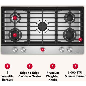 KitchenAid KitchenAid? 36 in. Gas Cooktop with 5 Versatile Burners: Stainless Steel — thumbnail 13
