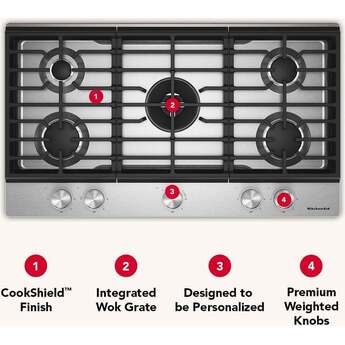 KitchenAid 36 in. Gas Cooktop with 5 Burners and Integrated Wok Grate: Stainless Steel — thumbnail 10