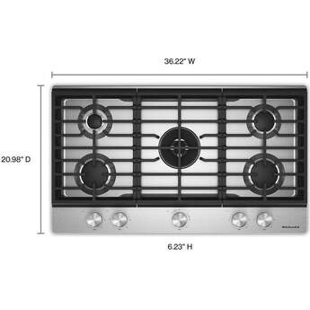 KitchenAid 36 in. Gas Cooktop with 5 Burners and Integrated Wok Grate: Stainless Steel — thumbnail 9