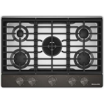 KitchenAid 30 in. Gas Cooktop with 5 Burners and Integrated Wok Grate: Black Ore
