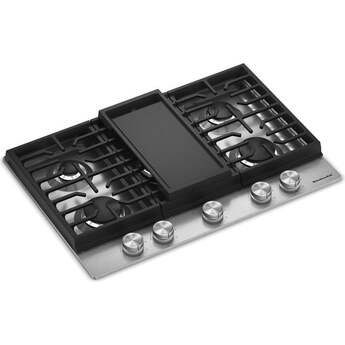 KitchenAid 30 in. Gas Cooktop with 5 Burners and Integrated Wok Grate: Stainless Steel — thumbnail 5