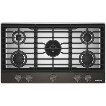 KitchenAid 36 in. Gas Cooktop with 5 Burners and Integrated Wok Grate: Black Ore