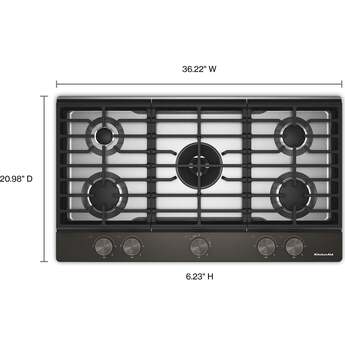 KitchenAid 36 in. Gas Cooktop with 5 Burners and Integrated Wok Grate: Black Ore — thumbnail 8