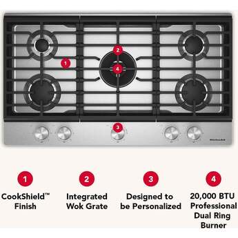KitchenAid 36 in. Gas Cooktop with 5 Burners and Integrated Wok Grate: Juniper — thumbnail 14