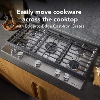KitchenAid 36 in. Gas Cooktop with 5 Burners and Integrated Wok Grate: Stainless Steel — thumbnail 6