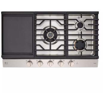 LG Studio CBGS3628N 36" Gas Cooktop, Red LED Knob Accents, 19,000 BTU UltraHeat center Stainless Steel — thumbnail 5