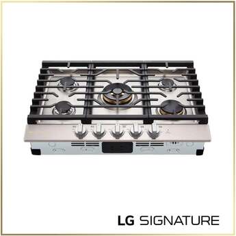 LG LG Signature 30 Inch Gas Cooktop, Red Led Knob Accents, 19,000 BTU Ultraheat Center Burner, 5 Sealed Burners And 3 Continuous Heavy-Duty Cast Iron Grates, Metal Knob: Stainless Steel