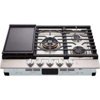 LG LG Signature 30 Inch Gas Cooktop, Red Led Knob Accents, 19,000 BTU Ultraheat Center Burner, 5 Sealed Burners And 3 Continuous Heavy-Duty Cast Iron Grates, Metal Knob: Stainless Steel — thumbnail 3