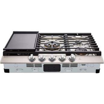 LG LG Signature 30 Inch Gas Cooktop, Red Led Knob Accents, 19,000 BTU Ultraheat Center Burner, 5 Sealed Burners And 3 Continuous Heavy-Duty Cast Iron Grates, Metal Knob: Stainless Steel — thumbnail 4