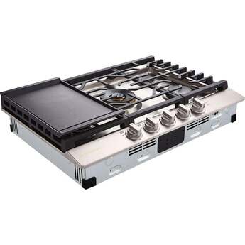 LG LG Signature 30 Inch Gas Cooktop, Red Led Knob Accents, 19,000 BTU Ultraheat Center Burner, 5 Sealed Burners And 3 Continuous Heavy-Duty Cast Iron Grates, Metal Knob: Stainless Steel — thumbnail 9