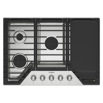 Whirlpool WCGK7530PS 30 Inch Gas Cooktop, 5 Burner: Stainless Stainless Steel
