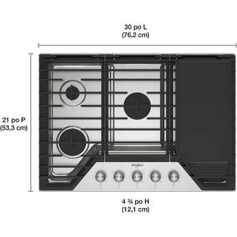 Whirlpool WCGK7530PS 30 Inch Gas Cooktop, 5 Burner: Stainless Stainless Steel — thumbnail 6