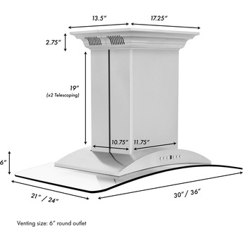 Z Line ZLINE GL9ICRNBT36 36 Inch Island Mount Ducted Hood — thumbnail 22