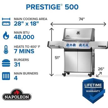 Napoleon Prestige 500 RSIB Grill with Infrared Side and Rear Burner: Stainless Steel, Liquid Propane — thumbnail 19