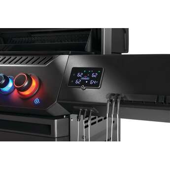 Napoleon 65 Inch Freestanding Gas Grill with 883 sq. in. Total Cooking Area, 82,000 BTU, 6 Burners, Blue LED Lights, Control Knobs, Rugged Wheels, and Rotisserie: Matte Black, Liquid Propane — thumbnail 11