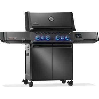 Napoleon 65 Inch Freestanding Gas Grill with 883 sq. in. Total Cooking Area, 82,000 BTU, 6 Burners, Blue LED Lights, Control Knobs, Rugged Wheels, and Rotisserie: Matte Black, Liquid Propane — thumbnail 17