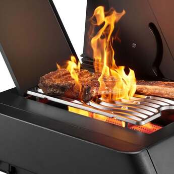 Napoleon 65 Inch Freestanding Gas Grill with 883 sq. in. Total Cooking Area, 82,000 BTU, 6 Burners, Blue LED Lights, Control Knobs, Rugged Wheels, and Rotisserie: Matte Black, Liquid Propane — thumbnail 2