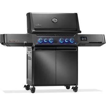 Napoleon 65 Inch Freestanding Gas Grill with 883 sq. in. Total Cooking Area, 82,000 BTU, 6 Burners, Blue LED Lights, Control Knobs, Rugged Wheels, and Rotisserie: Matte Black, Liquid Propane — thumbnail 29