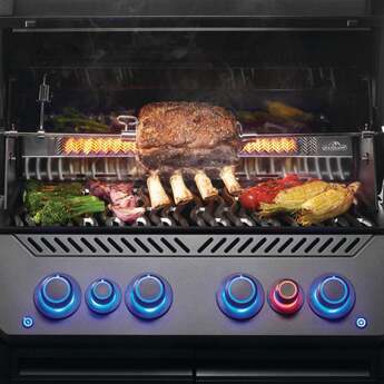 Napoleon 65 Inch Freestanding Gas Grill with 883 sq. in. Total Cooking Area, 82,000 BTU, 6 Burners, Blue LED Lights, Control Knobs, Rugged Wheels, and Rotisserie: Matte Black, Liquid Propane — thumbnail 30