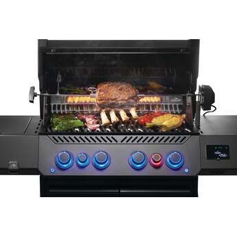 Napoleon 65 Inch Freestanding Gas Grill with 883 sq. in. Total Cooking Area, 82,000 BTU, 6 Burners, Blue LED Lights, Control Knobs, Rugged Wheels, and Rotisserie: Matte Black, Liquid Propane — thumbnail 32