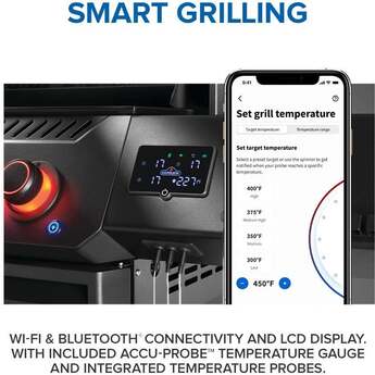 Napoleon 65 Inch Freestanding Gas Grill with 883 sq. in. Total Cooking Area, 82,000 BTU, 6 Burners, Blue LED Lights, Control Knobs, Rugged Wheels, and Rotisserie: Matte Black, Liquid Propane — thumbnail 7