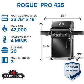 Napoleon Rogue Pro 425 Grill With Infrared Side Burner: Black, Natural Gas — thumbnail 10