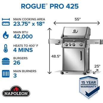 Napoleon Rogue Pro 425 Grill With Infrared Side Burner: Stainless Steel, Liquid Propane — thumbnail 16