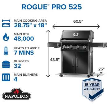 Napoleon Rogue Pro 525 Grill With Infrared Side Burner: Black, Liquid Propane — thumbnail 17