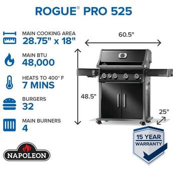 Napoleon Rogue Pro 525 Grill With Infrared Side Burner: Black, Liquid Propane — thumbnail 6