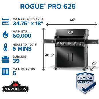 Napoleon Rogue Pro 625 Grill With Infrared Side Burner: Black, Liquid Propane — thumbnail 16
