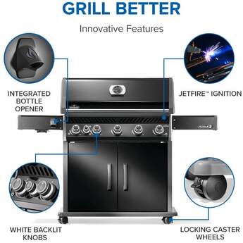 Napoleon Rogue Pro 625 Grill With Infrared Side Burner: Black, Liquid Propane — thumbnail 4