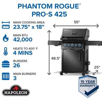 Napoleon Phantom Rogue PRO-S 425 Grill With Infrared Side And Rear Burners: Matte Black, Natural Gas — thumbnail 20