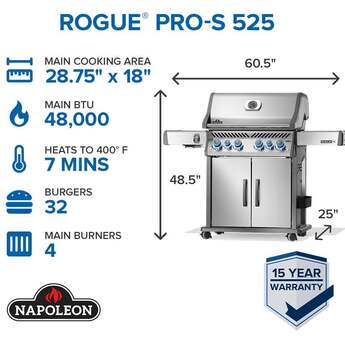 Napoleon Rogue PRO-S 525 Grill With Infrared Side And Rear Burners: Stainless Steel, Liquid Propane — thumbnail 18