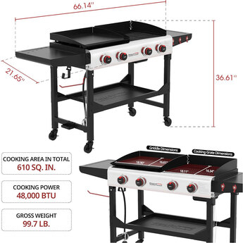 4 Burner Propane Gas Grill and Griddle Combo with Folding Legs — thumbnail 3