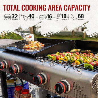 4 Burner Propane Gas Grill and Griddle Combo with Folding Legs — thumbnail 4