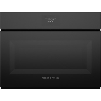 Fisher Paykel OM24NMTNB1 24 Inch Series 9 Minimal Handleless Compact Convection Speed Oven: Black Glass