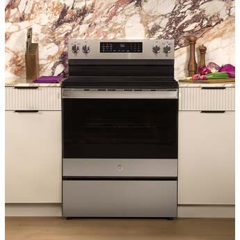 GE 30 Inch Profile Freestanding Radiant Electric Range With 5 Elements, Steam Cleaning, Storage Drawer, Convection And Energy Star Rating: Fingerprint Resistant Stainless Steel — thumbnail 14