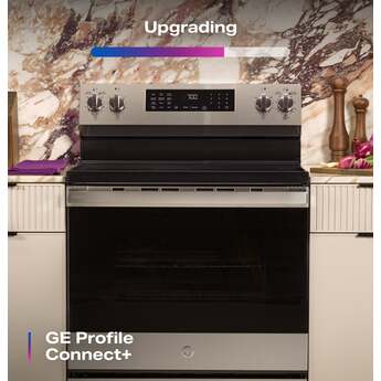 GE 30 Inch Profile Freestanding Radiant Electric Range With 5 Elements, Steam Cleaning, Storage Drawer, Convection And Energy Star Rating: Fingerprint Resistant Stainless Steel — thumbnail 3