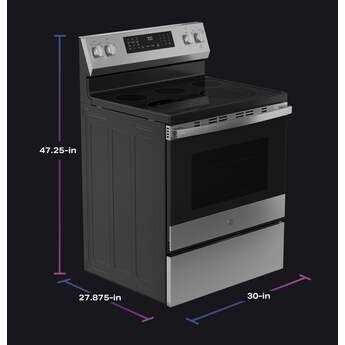 GE 30 Inch Profile Freestanding Radiant Electric Range With 5 Elements, Steam Cleaning, Storage Drawer, Convection And Energy Star Rating: Fingerprint Resistant Stainless Steel — thumbnail 9