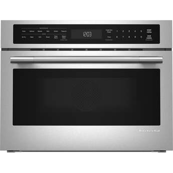 KitchenAid 24 Inch Built-In More-In-One Convection Microwave Speed Oven with Air Fry Mode, 1.8 cu. ft. Capacity, Turntable-Free Design, Steam Clean Mode, White LCD Display, Ultra-Bright LED Interior Lighting, and PrintShield™ Finish: Stainless Steel