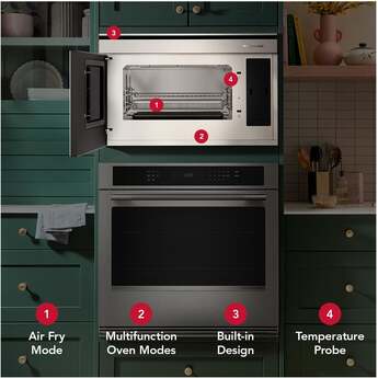 KitchenAid 30 Inch Built-In More-in-One Convection Smart Microwave Oven with 1.1 cu. ft. Capacity, Air Fry Mode, 950-Watt Microwave Cooking Power, Temperature Probe, Steam Clean Mode, Backlit Touch Controls, and Turntable-Free Design: Printshield Stainless — thumbnail 4