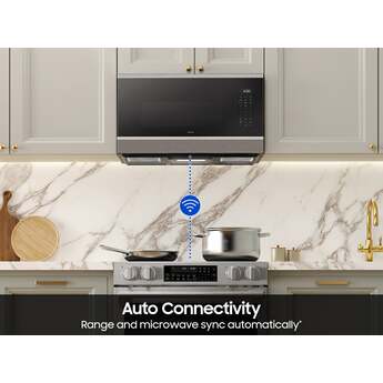 Samsung 1.7 cu. ft. Over-the-Range Smart Microwave Oven with 950 Watts, 3-Speed 300 CFM Venting System, No-Preheat Air Fry Max, Convection Bake, Sensor Cook, Steam Clean, Glass Turntable, and LED Cooktop Lighting: Stainless Steel — thumbnail 8