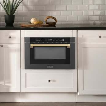 Z Line Autograph Edition 24 Inch 1.2 Cu. Ft. Built-in Microwave Drawer: Black Stainless Steel Champagne Bronze Accents — thumbnail 9