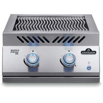 Napoleon 22 Inch Built-In Dual Side Burner with 30,000 BTUs, Infrared Sizzle Zone™ Burners, Iconic Wave™ Cooking Grids, Night Light™ Knobs, Instant Jetfire™ Ignition, Stainless Steel Protective Cover, and Lifetime Warranty: Stainless Steel, Liquid Propane