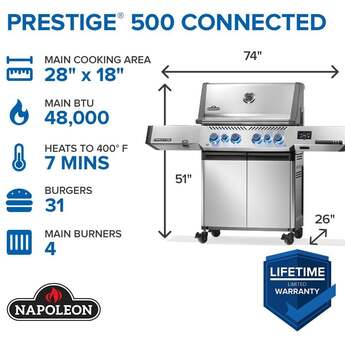 Napoleon Prestige 500 Connected RSIB Grill With Infrared Side And Rear Burner: Stainless Steel, Natural Gas — thumbnail 27