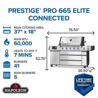 Napoleon 76 Inch Freestanding Grill with Integrated Smoker Tray, Infrared Sizzle Zone™, Infrared Rotisserie Burner, Integrated Ice Bucket & Cutting Board, Wave™ Cooking Grids, Interior Grill Lights, Lift Ease™ Lid, Night Light™ Knobs, Instant Jetfire™ Ignition, Stainless Steel Sear Plates, Accu-Probe™ Temperature Gauge and 1,140 sq. in. Cooking Area: Natural Gas — thumbnail 2