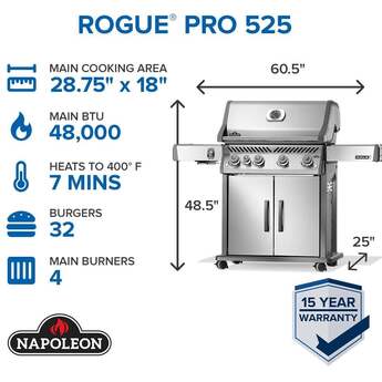 Napoleon Rogue Pro 525 Grill With Infrared Side Burner: Stainless Steel, Natural Gas — thumbnail 10