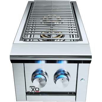 XO 13 Inch Double Side Burner with Twin Burner Design, LED Control Lights, Stainless Steel Cover, and Stainless Steel Construction: Stainless Steel, Liquid Propane — thumbnail 2